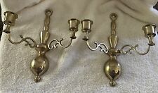 Vintage Pair of Solid Brass Double Arm Wall Sconce Candle Holders picture