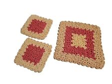 Vintage Handmade Crochet Trivet/Hot Pad/Coaster Set 3 Piece Pink Ivory Granny picture