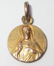 SMALL VINTAGE ANTIQUE GOLD FILLED VIRGIN MARY JESUS SACRED HEART MEDAL CHARM picture