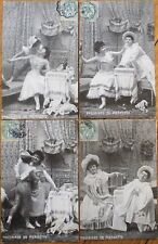 Pierrot Clown and Woman 1904 French Fantasy Postcard Set of Four, Risque picture