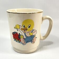 Vintage Ceramic Child’s Mug Made In England Baby Duck Gold Rimmed 3” picture
