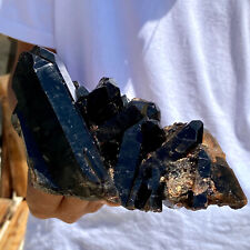 1.8LB Natural Rare Beautiful Black QUARTZ Crystal Cluster Mineral Specimen picture