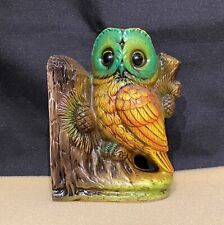 Vintage Circa 1970s Owl Right Bookend Plaster Ceramic Big Eyed Green Face Kitsch picture