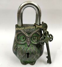 Real Antique Brass Owl Vintage Padlock with Working Key Rare Old Style picture