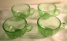 4 VINTAGE  RIBBON GREEN  DEPRESSION  GLASS CUPS  ALL IN PERFECT CONDITION picture