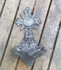 French ￼￼Antique holy water font 5 1/2” Victorian Pewter Art Nouveau Wall picture