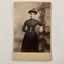 Antique Cabinet Card Photo Beautiful Young Fashionable Woman Hat La Salle IL picture