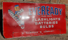 Vintage Old Antique Eveready Light Bulb Batteries Ad Porcelain Enamel Sign Board picture