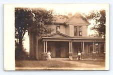 Postcard RPPC Photo Victorian House Young Girls Dresses Brass Urns 1908-1910s picture