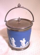 Antique Wedgwood Dark Blue Jasperware Biscuit Barrel Jar 6