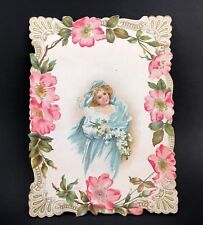Easter Victorian Card Vtg 1880's-90's Woman Easter Lilies Dogwood Blossom picture