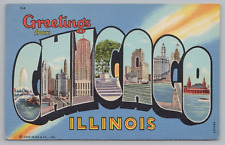 Postcard Large Letter Greetings From Chicago Illinois Posted 1945 Linen picture