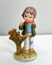 Lefton China Figurine Porcelain Bisque Little Boy with Squirrels Vintage Statue picture