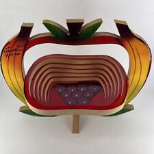 Vintage Spiral Cut Wood Wooden Collapsable Folding Basket Fruit Bowl Tiki Luau picture