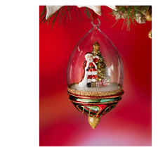 New Neiman Marcus Exclusive Glass Santa behind tree Globe Christmas Ornament picture