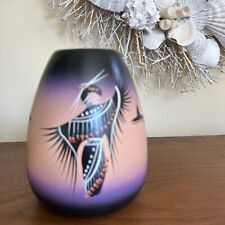 Vintage Native American Dineh Pottery Purple Black Ombre Hand Painted Vase 6” picture