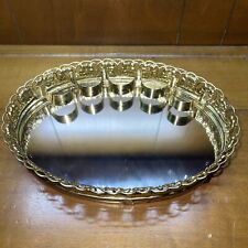 Oval VINTAGE Hollywood Regency Small VANITY MIRROR with 5 LIPSTICK HOLDERS Gold picture