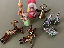 Vintage Christmas Miniature Lot Beaded Reindeer Trees Wooden Figurines Angel picture