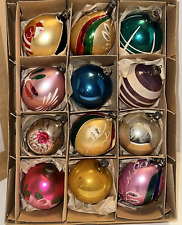 12 Vintage Assorted Glass Christmas Ornaments Stenciled Frosted Poland & More #1 picture