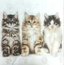 Two Individual Paper Luncheon Decoupage 3-Ply Napkins Cat Animals Cats on White picture