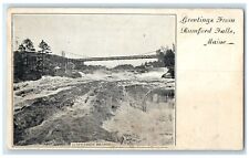 c1905 Greetings From Rumford Falls Maine ME, Bridge Waterfalls Antique Postcard picture