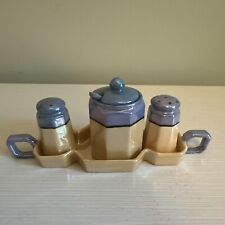 6 Piece Condiment Set Made In Japan Lusterware Salt Pepper Covered Mustard Tray picture