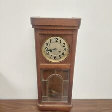 Antique German Wall Clock Junghans Beveled Glass W Pendulum & Key Wood Case picture