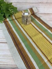 Swedish Vintage Hand Woven Striped Table Runner Natural Brown Green Yellow 52x16 picture