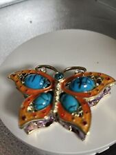 BRIGHTLY COLORED FABERGE BUTTERFLY TRINKET BOX BY KEREN KOPAL. AUSTRIAN CRYSTALS picture