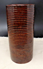 Vintage Round Ribbed Brown Glaze Pottery Vase 8 1/4
