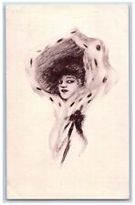 Cobb Shinn Artist Signed Postcard Woman Hand Drawn Big Bonnet c1910's Antique picture