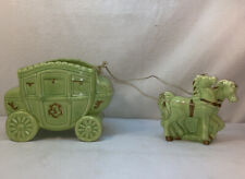 Vtg 2pc 40-50’s Mint Green Stagecoach Carriage Horses California Pottery Planter picture