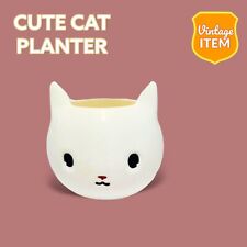 Vintage Super Cute Adorable 3 Inch Plastic White Cat Head Flower Pot Planter. picture