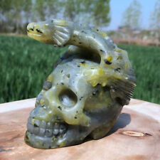 1.1LB Natural Quartz Crystal Skull Hand Carving Unknown Dragon Skull Reiki Gift picture