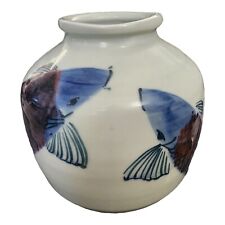 Studio Pottery Ceramic Vase Signed Mikkelsen and Pope With Blue Koi Fish Pattern picture