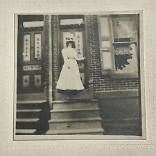 Antique Cabinet Card Photograph Beautiful Fashionable Woman Brown Stone Stoop picture