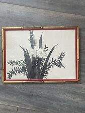 Vintage Handpainted Asian Chinese Painting Floral Golden Red Bamboo Style Frame picture