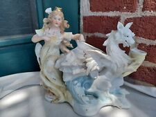 ANTIQUE VICTORIAN FAIRY GODDESS LADY WINGED DRAGON BISQUE FIGURINE repaired picture