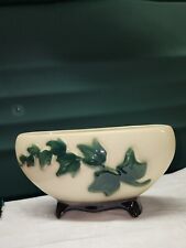 Vtg MCM 1950's Royal Copley Ivy Planter Vase Footed Oval Green on Cream- Sm Chip picture