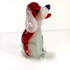 Murano Dog Italian Art Glass Red and White with Sticker 7.5 inch Damaged picture