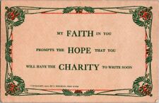 c1911 Faith Hope Charity Religious Phrase Poem Signed J Herman Postcard picture
