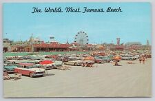 World's Most Famous Beach Daytona Florida FL 1963 Postcard 1950s Cars Boardwalk picture