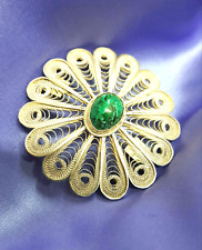 Broach 925 Silver Signed Gorgeous Filigree Signature of Israel with Eilat Stone. picture