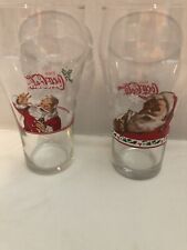 2 Vintage Enjoy Coca-Cola Christmas Santa Clause Glasses Snowflakes and Holly picture