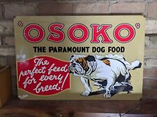 LARGE VINTAGE OSOKO DOG FOOD PORCELAIN HEAVY METAL PET SIGN 20