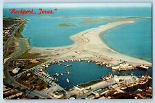 Rockport Texas Postcard Aerial View Sand Beach yacht Basin c1960 Vintage Antique picture