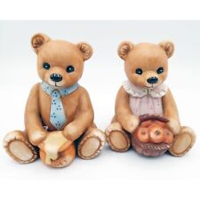 Set of 2 Homco Bears Mama with Apples Papa with a Honey Pot 4 inches Vintage 80s picture
