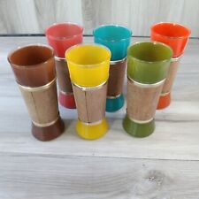 6 VTG Siesta Ware Tiki Bar Glass Frosted Multiple Color Wood Wrapped Numbered picture