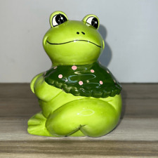 Vintage Whimsical Handpainted Ceramic Frog Coin Piggy Bank W/ Stopper Coin Bank picture