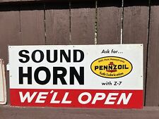 Vintage Original 1965 Pennzoil Sound Horn Oil Gas Metal Tin  Sign 32 X 15” Exc. picture